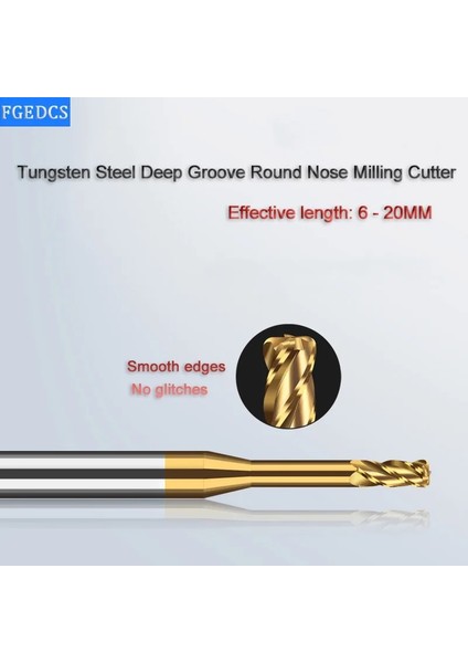 1R0.1X18L Mikro Köşe Yarıçapı End Mill Uzun Boyunlu 1mm 1.5mm 2mm R0.1 R0.2 Mini Karbür Cnc Kesme Derin Oluk Köşe Kaba Işleme Aracı 4 Flüt (Yurt Dışından)