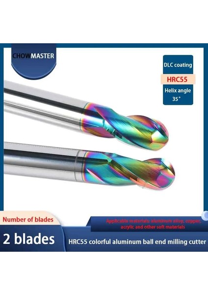 R1.5X3X50 Alüminyum Bilyalı Kesici HRC55 2 Flüt Dlc Alüminize Karbür Bilyalı Kesici Cnc Cnc Freze Alüminyum, Bakır ve Akrilik Aletler (Yurt Dışından) fiyatları