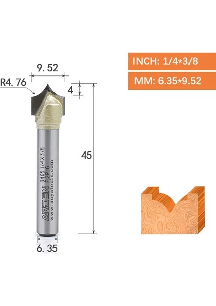 6.35X9.52 Arden Noktası Kesme Yuvarlak Bit Karbür Oyma Aracı Ağaç Işleme Keskin Ucu Ark Kenar Freze Kesicisi Mdf Gravür Yönlendirici Bit (Yurt Dışından)