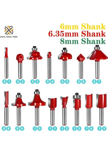 8mm Hiçbir Ahşap Kasa 6MM/6.35MM/8MM 15 Adet Yönlendirici Bit Seti Kırpma Düz Freze Kesicisi Ahşap Uçları Tungsten Karbür Kesme Ağaç Işleme Kırpma (Yurt Dışından) indirimleri