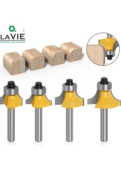6mm Sap Seti Lavıe 4 Adet Set 6mm Veya 1/4" Sap Küçük Köşe Yuvarlak Freze Ucu Ahşap Kenar Ağaç Işleme Değirmeni Klasik Ahşap Kesici Ucu (Yurt Dışından) fiyatları