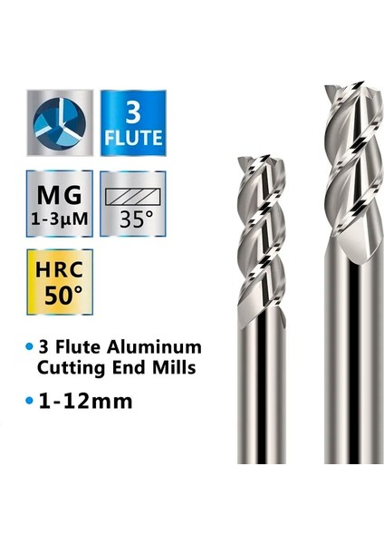 5 Adet 4XD4X12X50L Alüminyum Kesici 1-12MM Karbür Freze Kesicisi Hrc 50 3 Flüt Spiral End Mill Metal Freze Araçları Cnc Makinesi Yönlendirici Bit (Yurt Dışından)