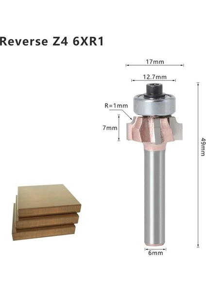 Rev 6xr1 6 mm Shank Endüstriyel Sınıf Fwdrev Köşe Yuvarlak Ağaç Işleme Freze Kesicisi Kırpma Bıçağı Kenar Düzeltici 4 Diş Ahşap Yönlendirici Bit (Yurt Dışından)