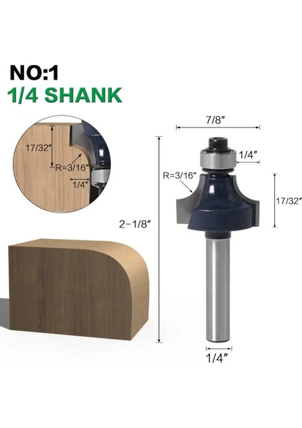 No2 1ı4 Inç Sap 1 Adet 6mm Sap 1/4" Sap Köşe Yuvarlak Yönlendirici Bit ile Rulman Freze Kesici Ahşap Ahşap Tungsten Karbür (Yurt Dışından) modelleri