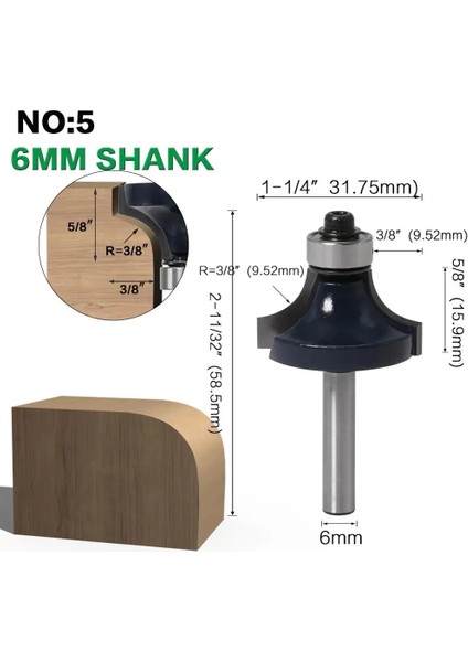 No2 1ı4 Inç Sap 1 Adet 6mm Sap 1/4" Sap Köşe Yuvarlak Yönlendirici Bit ile Rulman Freze Kesici Ahşap Ahşap Tungsten Karbür (Yurt Dışından) indirimleri