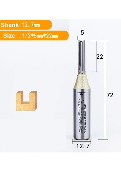 12.7X5X22 Arden Cnc Tct Düz Uçlu Değirmen Ağaç Işleme Aleti Karbür Kesici 1/2 Shank Yönlendirici Bit Mdf Kontrplak Sunta Yuvası Matkap (Yurt Dışından)