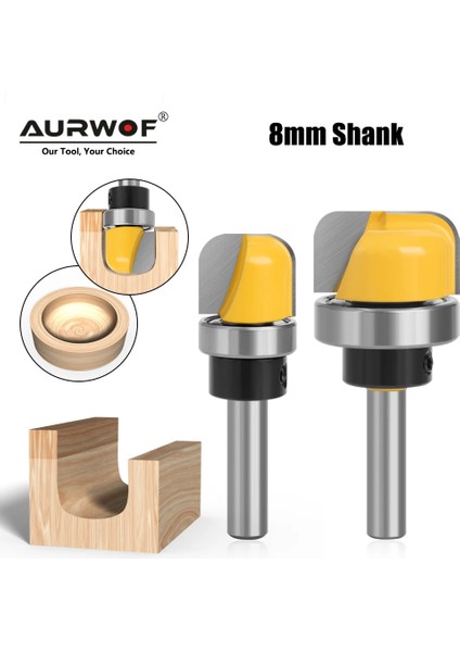 8mm Set Aurwof 8mm Shank 1-1/8 3/4 Çaplı Kase Tepsi Yönlendirici Bit Yuvarlak Burun Freze Kesicisi Rulman ile Ağaç Işleme Için (Yurt Dışından) fiyatları