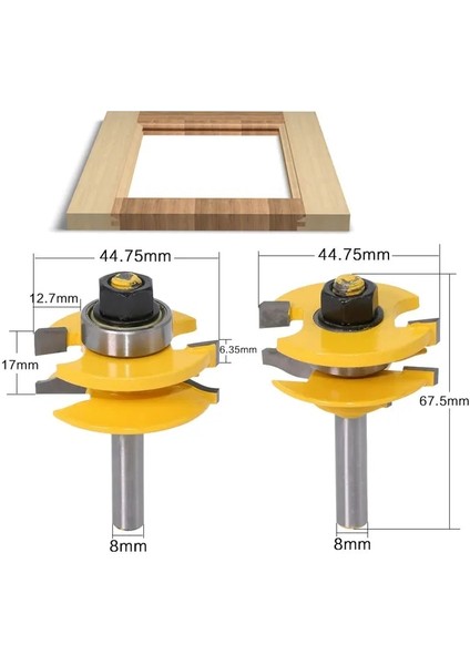 2 Adet 8mm Shank Yüksek Kaliteli Yükseltilmiş Panel Dolap Kapı Yönlendirici Bit Seti-3 Bit Ogee Ağaç Işleme Kesici Ağaç Işleme Freze Uçları (Yurt Dışından)