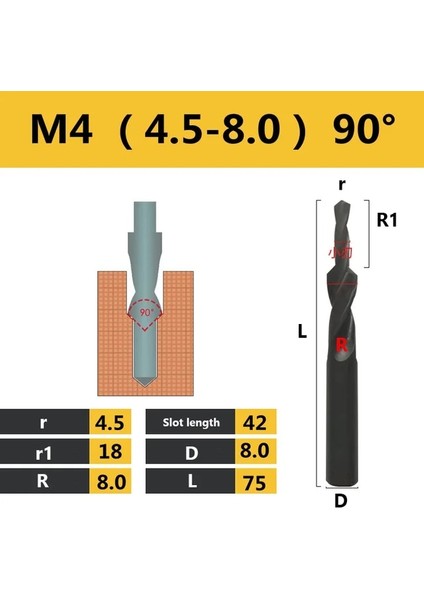 M4 4.5-8 90H Koni Delme Aracı Havşa Büküm Adım Matkap Çift Kesme Ucu Metal Için Hss 90° 180° M3 M4 M5 M6 M8 M10 M12 Adım Matkap Ucu (Yurt Dışından)