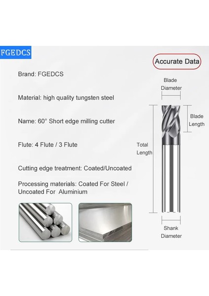 2X3XD4X50L 3 Flütlü Alüminyum Karbür Tungsten Çelik Freze Kesici Kısa Kenarlı 4 Flütlü Parmak Freze 3 Flütlü Alüminyum Freze Cnc Işleme Freze Takımları 60° (Yurt Dışından) fiyatları