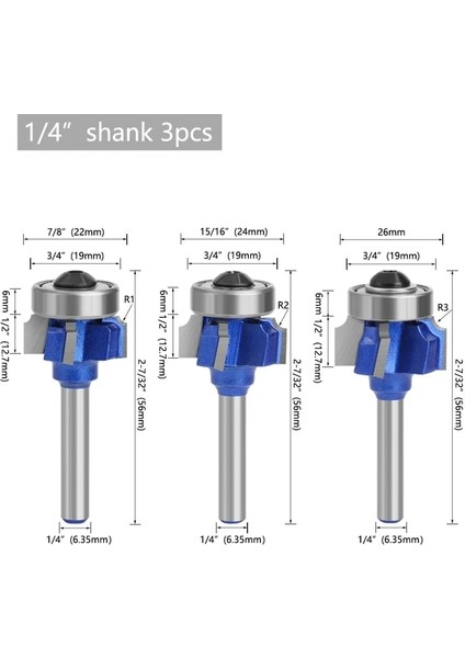 6.35MM Shank Lavıe 3 Adet 6mm 1/4 Shank Yüksek Kalite 4 Flüt Yönlendirici Bit Seti Ağaç Işleme Freze Kesicisi R1 R2 R3 Kırpma Bıçağı Kenar (Yurt Dışından)