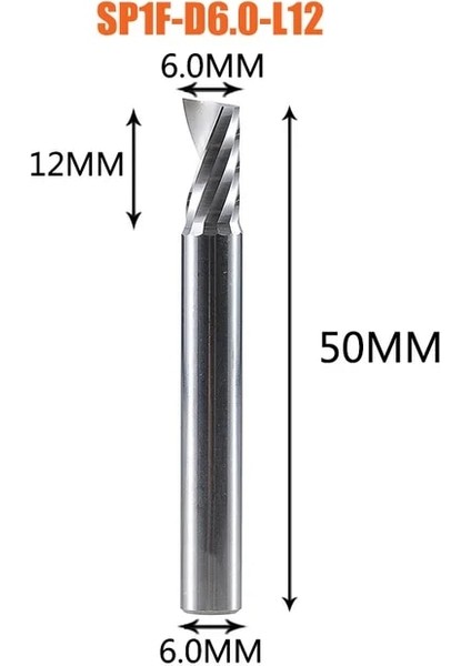 SP1F-D6.0-L12 1 Adet Aaaaa Tek Flüt Spiral Uçlu Değirmen 3.175 Saplı Alüminyum Değirmen Cnc 3D Gravür Oyma Ucu Ağaç Işleme Için Akrilik Acm Kesim (Yurt Dışından)