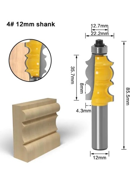 No4 12MM Sap 10 Adet 12MM Sap Mimari Kalıplama Küpeşte Freze Uçları Seti Muhafaza Tabanı Cnc Hattı Ağaç Işleme Kesiciler Yüz Değirmeni (Yurt Dışından)