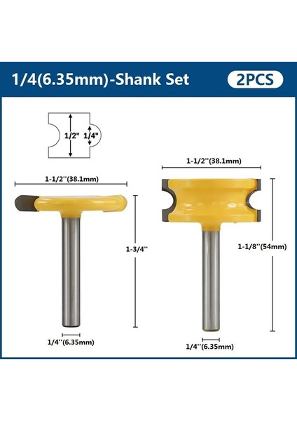 2 Adet 12.7mm Hampton Kano Ortak Yönlendirici Bit Seti 1/4 "1/2" 8mm Shank Karbür End Mill Ağaç Işleme Zıvana Kesici Flüt ve Boncuk Yönlendirici Bit (Yurt Dışından)