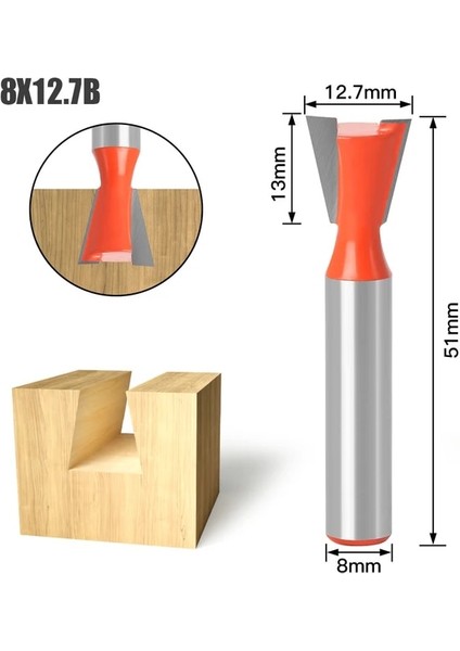 8X12.7B 1 Adet 8mm Shank Kırlangıç Ortak Freze Uçları Seti 14 Derece Ağaç Işleme Gravür Bit Freze Kesici Ahşap (Yurt Dışından)