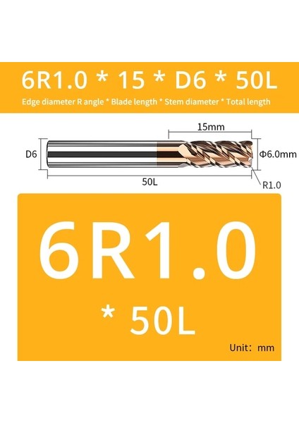 6R1X15X6DX50L Augusttool Köşe Yarıçapı End Mill Cnc R Boğa Burun Freze Kesicisi Tungsten Karbür Çelik Metal Yönlendirici Aracı R0.5 R1 4 Flüt (Yurt Dışından)
