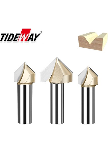 V00101 Tideway 90 Derece V Tipi Ağaç Işleme Freze Kesici Karbür Cnc Router Bit V Oluk Ahşap Mdf Kesme Planya Gravür (Yurt Dışından)