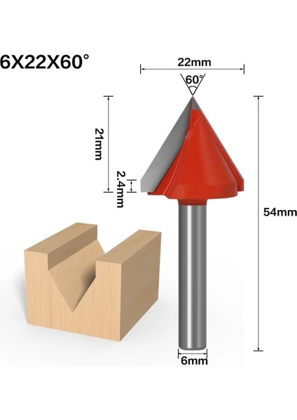 6X22X60 6mm V Bit-1pcs, Cnc Katı Karbür Parmak Freze, Tungsten Çelik Ağaç Işleme Freze Kesicisi, 3D Ahşap Mdf Freze Ucu, 60 90 120 150 Derece (Yurt Dışından)