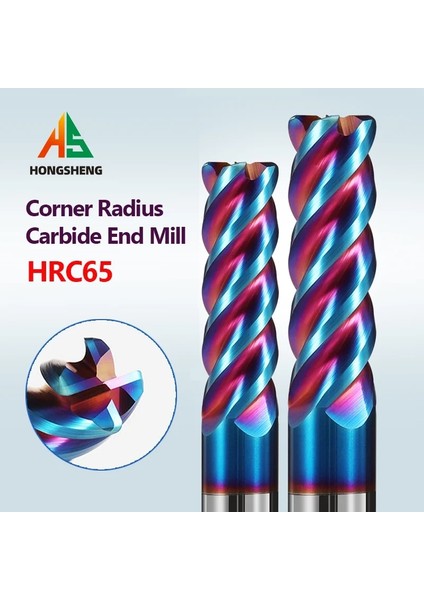 8R3X20X60L Katı Karbür Köşe Yarıçapı Frezeler HRC65 4 Flüt Nano Mavi Kaplama Cnc Araçları Parmak Frezeler R0.5 R0.2 R1 R2 ~ 8 Yüzey Işleme (Yurt Dışından)