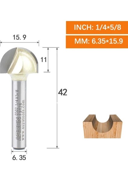 6.35X15.9 Arden Çekirdek Kutu Bit Karbür Yuvarlak Alt Oluk Freze Kesici Yarıçapı Küresel Burun Ağaç Işleme Yönlendirici Bit Yarı-Dairesel Cnc Bit (Yurt Dışından)