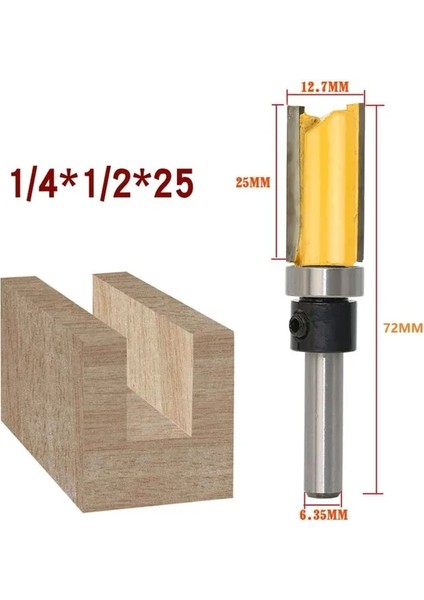 25MM 1/4 6.35MM Shank Gömme Trim Yönlendirici Bit Desen Bit Üst Alt Rulman Bıçağı Şablonu Ahşap Freze Kesici Marangoz (Yurt Dışından)