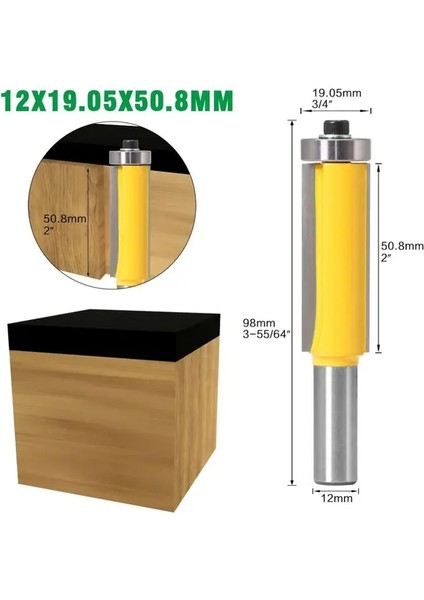 12X19.05X50.8MM 1 Adet 12MM Shank 2 "3" Gömme Trim Yönlendirici Bit Için Rulman ile Ahşap Şablon Desen Bit Tungsten Karbür Freze Kesicisi Ahşap (Yurt Dışından)