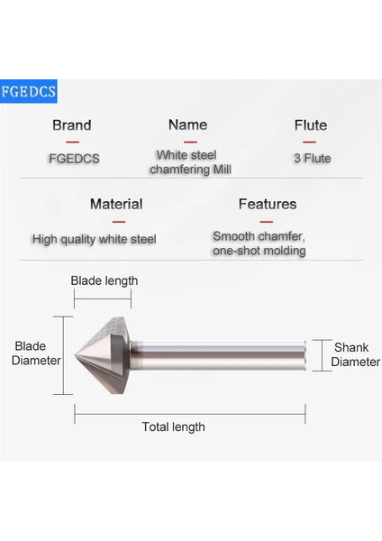 10.4XR90XD8X50L 3 Flüt Pah Bit Hss 90 Derece Paslanmaz Çelik Alüminyum Alaşımlı Havşa Pah Kırma Aracı Matkap Uçları 6.3-60MM End Mill (Yurt Dışından)