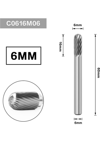 C0616M06 6 mm Metal Çizim Tungsten Karbür Freze Kesici Döner Takım Çapak Cnc Gravür Aşındırıcı Aletler Metal Işleme Freze Parlatma (Yurt Dışından)