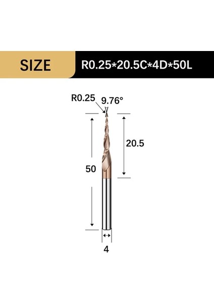 1 Adet R0.25X20.5CX4DX50L Tungsten Karbür 2 Flüt Konik Bilyalı Uçlu Freze 3.175-6MM Shank Tısın Kaplamalı 3D Gravür Freze Kesicisi Ağaç Işleme Oyma (Yurt Dışından)