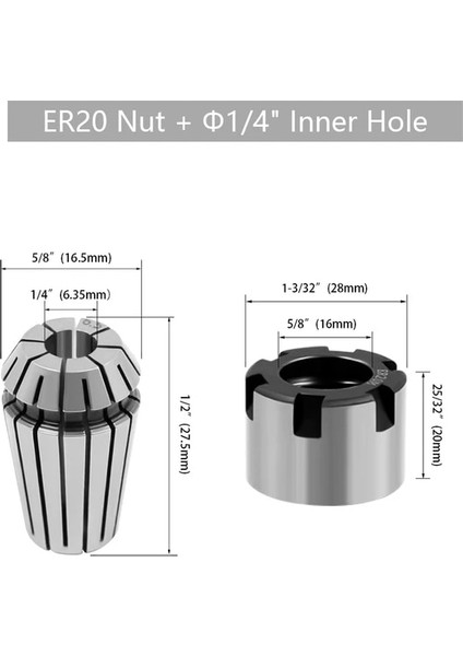 ER20 ve 6.35MM Lavıe Oyma Makinesi Pens Kesme Makinesi Ağaç Işleme Aksesuarları Adaptörü Er Kelepçe Somunu -C Somun Collet (Yurt Dışından)