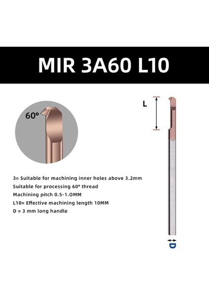 Mır 3 A60 L10 Kakarot Mır Delme Kesici Diş Kaplamalı Karbür Mini Iç Torna Turing Aracı Kopyalama Küçük Delik Tungsten Çelik Alaşımı (Yurt Dışından)