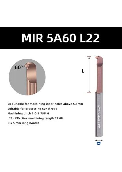 Mır 5 A60 L22 Kakarot Mır Delme Kesici Diş Kaplamalı Karbür Mini Iç Torna Turing Aracı Kopyalama Küçük Delik Tungsten Çelik Alaşımı (Yurt Dışından)