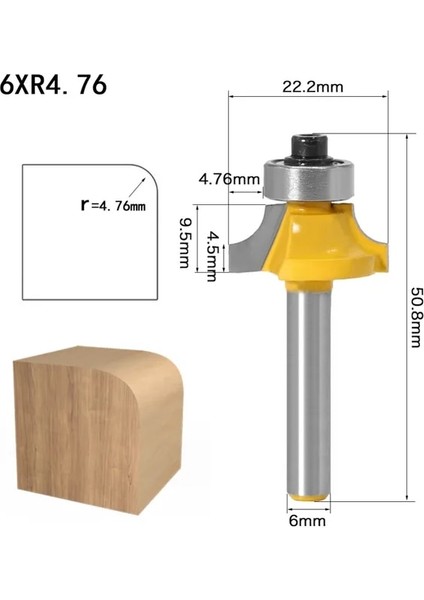 6mm Şaft No2 1/4 "8mm 6mm Shank Yuvarlak Kenar Yönlendirici Bit Yarıçapı 1/8" 1/4 "1/2" 3/8 "ağaç Işleme Freze Kesicisi Karbür (Yurt Dışından)