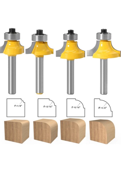 6mm Şaft No2 1/4 "8mm 6mm Shank Yuvarlak Kenar Yönlendirici Bit Yarıçapı 1/8" 1/4 "1/2" 3/8 "ağaç Işleme Freze Kesicisi Karbür (Yurt Dışından)