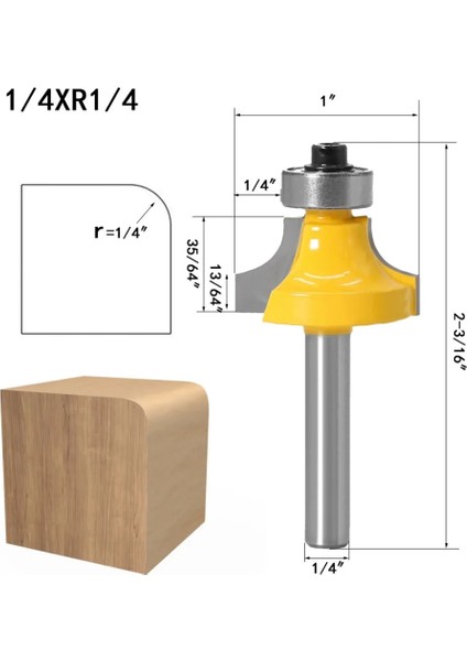 6mm Şaft No2 1/4 "8mm 6mm Shank Yuvarlak Kenar Yönlendirici Bit Yarıçapı 1/8" 1/4 "1/2" 3/8 "ağaç Işleme Freze Kesicisi Karbür (Yurt Dışından)