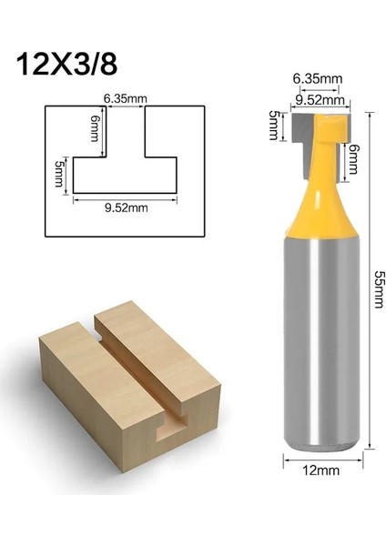 12MM x 9.52MM 1/4 Ila 1/2 Inç Şaft Anahtar Deliği Yönlendirici Bit Seti - 3/8 1/2 Inç Bıçak Çapı Gravür Freze T-Yuvası Kesiciler (Yurt Dışından)