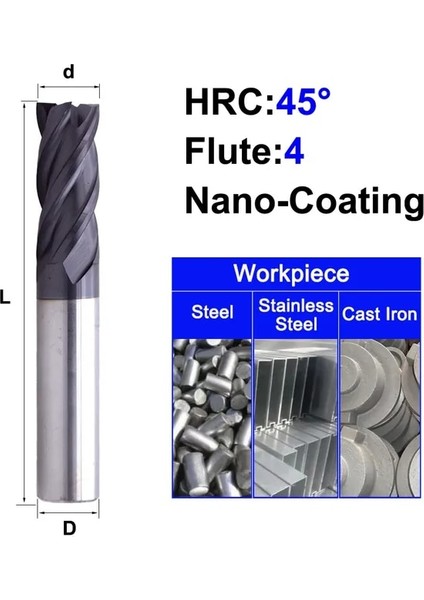 3.5X4X50L 4F45C Mzg Hrc 45 55 65 2 Kenar 4 Flüt Kare Freze Kesicisi Titanyum Işleme Cnc Sert Alaşımlı Karbür Aracı Tungsten Çelik Parmak Freze (Yurt Dışından)