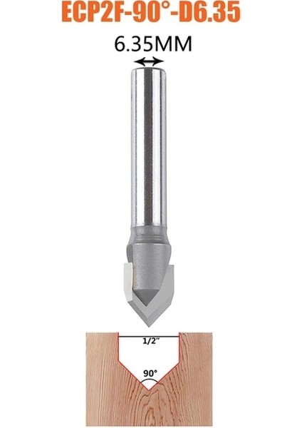 ECP2F-90-D6.35 1pc V Bit Freze 3D Freze Uçları Tungsten Çelik V Şekli Pah Frezeleri Ağaç Işleme Freze Ucu, 60 90 Derece Şaft 6 8 1/4" (Yurt Dışından)
