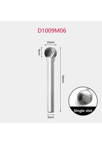 D1009M06 D/dx Tipi Tungsten Karbür Döner Eğe Noktası Çapak Kalıp Öğütücü Aşındırıcı Alet Yuvarlak Top Tipi Matkap Freze Metal Ahşap Oyma Ucu (Yurt Dışından)