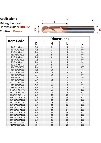 R3.0XD6X75L-2F HRC50 Augusttool HRC50 55 65 2 Flüt Bilyalı Uçlu Frezeler Tungsten Karbür Kesici Cnc Router Bit Freze Aracı R0.5 R1 R2 6mm 8mm 10MM (Yurt Dışından) fırsatları