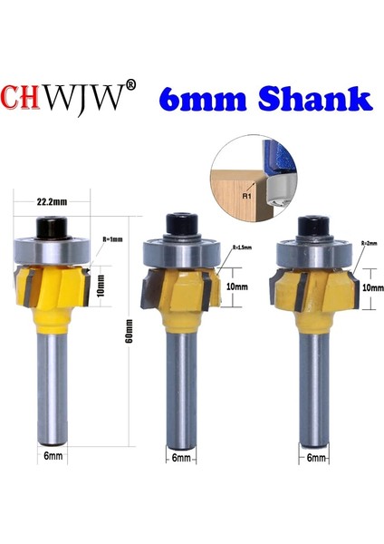6mmshankr1.5mm Chwjw 6mm 1/4 Shank Yüksek Kaliteli Ağaç Işleme Freze Kesicisi R1MM R1.5mm R2MM Kesme Bıçağı Kenar Düzeltici 4 Diş Ahşap Yönlendirici Bit (Yurt Dışından) modelleri