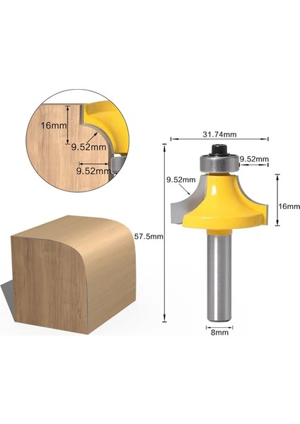 R9.52MM 8mm Shank Köşe Yuvarlak Freze Uçları ile Rulman Içbükey Yarıçapı Freze Kesiciler Ahşap Ağaç Işleme Araçları Için Tungsten Karbür (Yurt Dışından)
