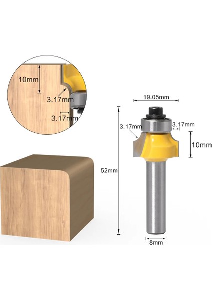 R9.52MM 8mm Shank Köşe Yuvarlak Freze Uçları ile Rulman Içbükey Yarıçapı Freze Kesiciler Ahşap Ağaç Işleme Araçları Için Tungsten Karbür (Yurt Dışından) indirimleri