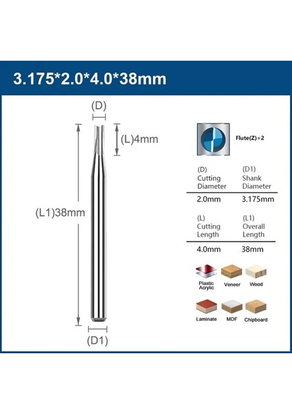 10 Adet 3.175X2X4 Xcan 1 Adet 4mm/6mm Shank 2 Flüt Düz End Mill Karbür Cnc Router Bit Gravür Bit Düz Yuvası Freze Kesicisi Ahşap (Yurt Dışından)