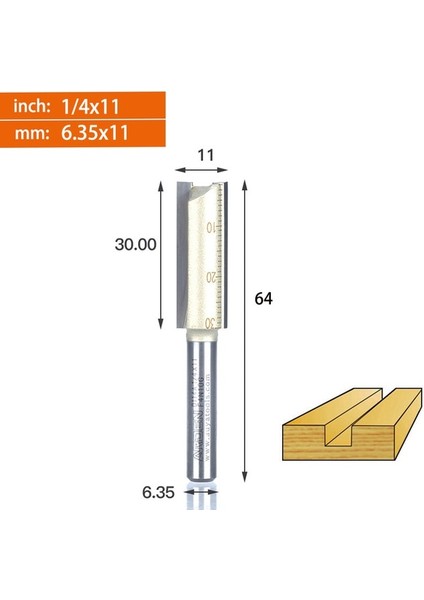 6.35X11 Arden Metrik 2 Flüt Düz Freze Ucu 1/4 1/2 Inç Şaft 3-25MM Kesme Çapı Karbür Oluklu Kesme Oyma Ahşap Mdf (Yurt Dışından)
