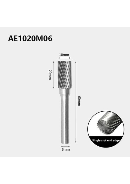 AE1020M06 Karbür Döner Dosya Metal Silindirik Tungsten Çelik Taşlama Kafası A/ae/ax/aex 6mm Tek ve Çift Yuvalı Sütun Freze Kesici (Yurt Dışından)