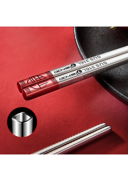 10 Çift 316L Paslanmaz Çelik Kaymaz Çubuklar High-End Çin Kore Ev Yemek Çubukları Yeniden Kullanılabilir Japon Suşi Çubuklarını Set (Yurt Dışından)