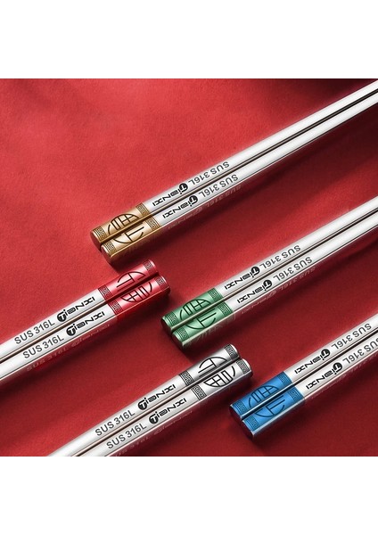 10 Çift 316L Paslanmaz Çelik Kaymaz Çubuklar High-End Çin Kore Ev Yemek Çubukları Yeniden Kullanılabilir Japon Suşi Çubuklarını Set (Yurt Dışından)