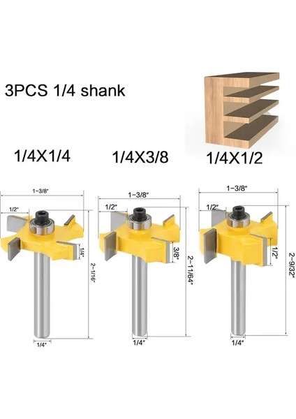 3 Adet 6.35MM Sap 6mm 1/4 Inç Sap T Tipi Rulmanlar Ahşap Freze Kesicisi Endüstriyel Sınıf Rabbeting Bit Ağaç Işleme Aleti Freze Uçları Ahşap (Yurt Dışından)