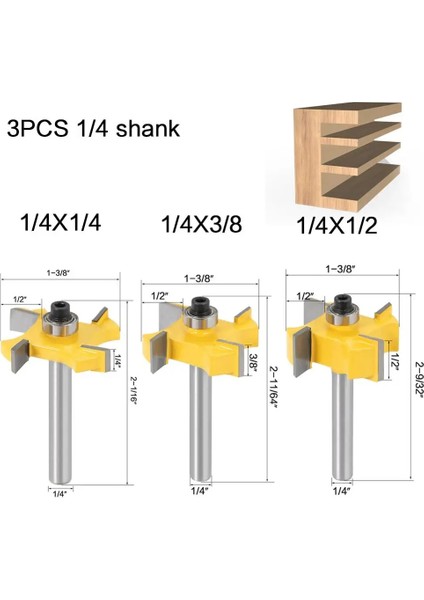 3 Adet 6.35MM Sap 6mm 1/4 Inç Sap T Tipi Rulmanlar Ahşap Freze Kesicisi Endüstriyel Sınıf Rabbeting Bit Ağaç Işleme Aleti Freze Uçları Ahşap (Yurt Dışından)